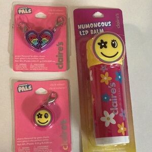 Claire’s Humongous Pineapple Lip balm & 2 Flavored Lipgloss Charms New